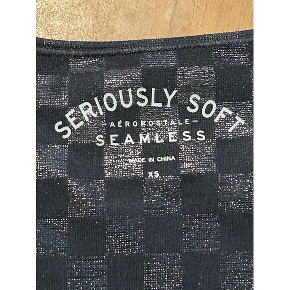 Aéropostale Seriously Soft Seamless Crop Tank Top XS Black Glitter Checkered - Picture 2 of 3